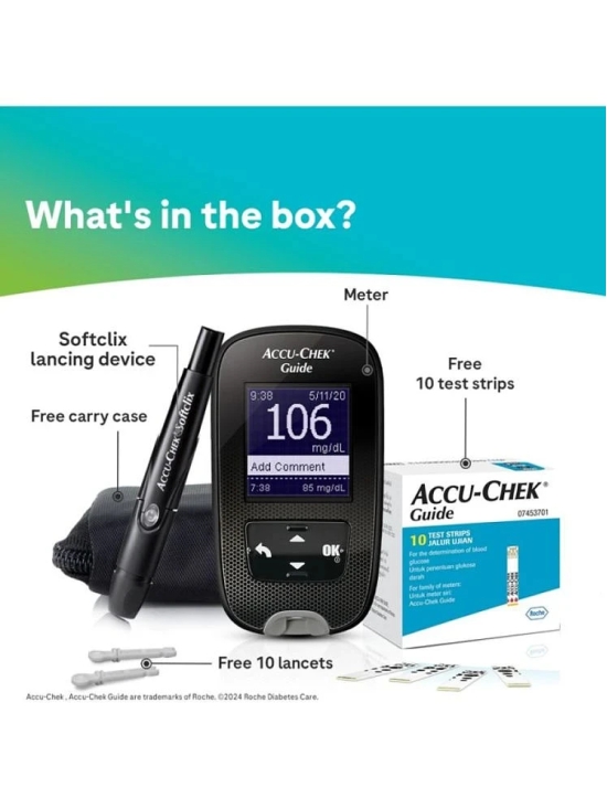 Accu-Chek Guide Blood Glucose Glucometer Kit with Vial of 10 Strips, 10 Lancets & Lancing Device