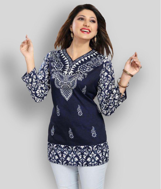 Meher Impex - Blue Crepe Women''s Straight Kurti - 3XL