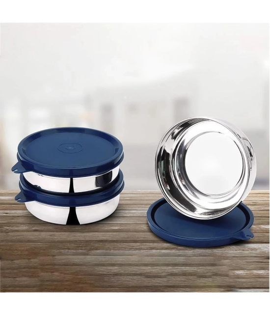 Oliveware Steel Navy Blue Food Container ( Set of 3 ) - Navy Blue