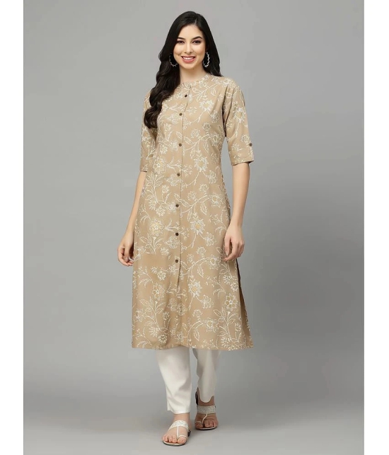 Stylum Rayon Printed Front Slit Womens Kurti - Beige ( Pack of 1 ) - None