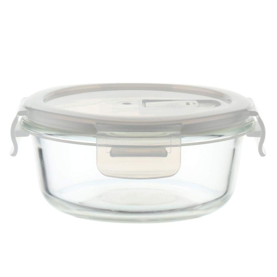 Femora Borosilicate Glass Round Container Camel Black Lunch Box-380ml, Set of 2