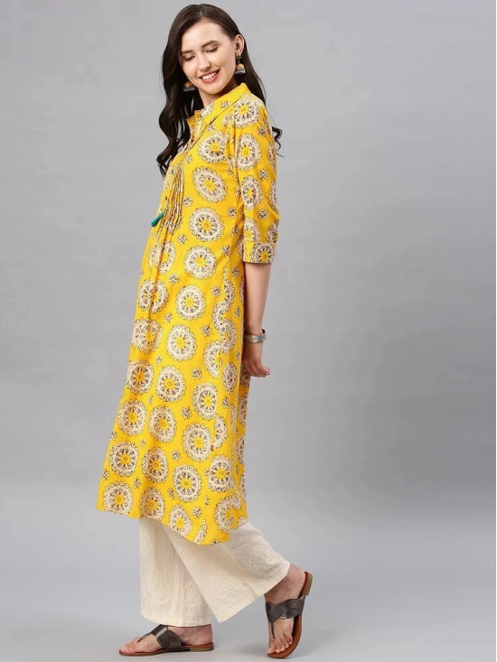 Alena - Yellow Cotton Womens Flared Kurti - S