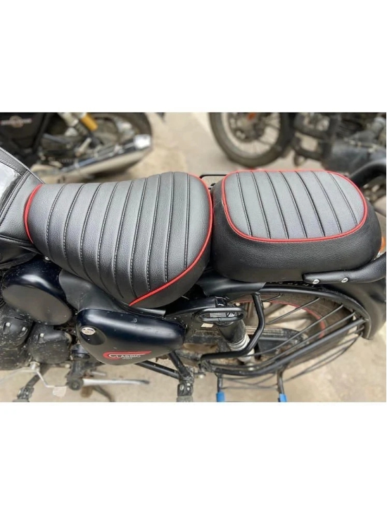 All New Classic 350/ RE Reborn Classic Stripes Seat Cover Leather Finish Water Resistant (Black with Red Piping) AFTER 2021