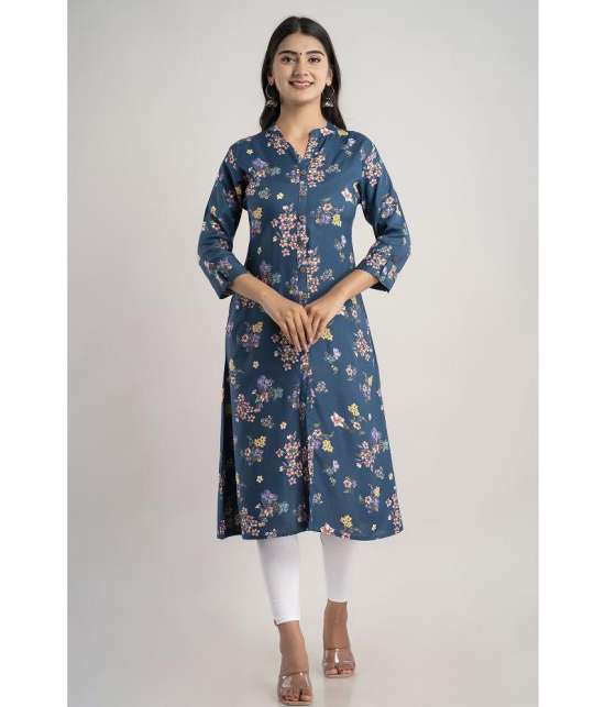 MAUKA - Blue Rayon Womens Front Slit Kurti ( Pack of 1 ) - None