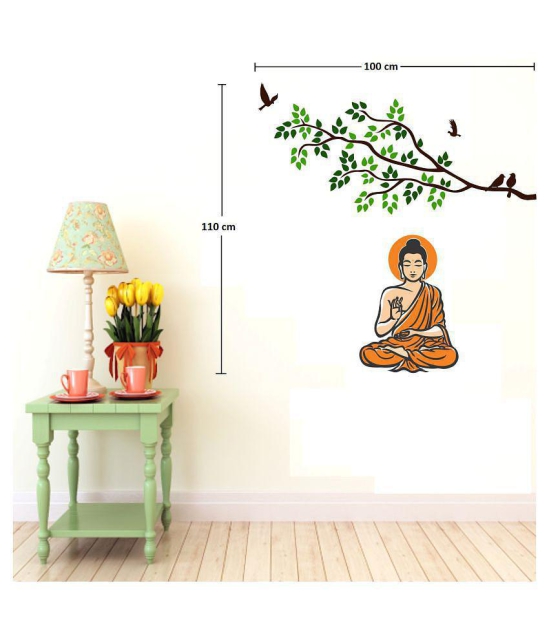 Asmi Collection Meditating God Buddha Under a Tree Wall Sticker ( 110 x 100 cms )