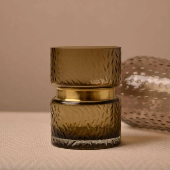 Amore Small Copper Glass Vase with Gold Ring