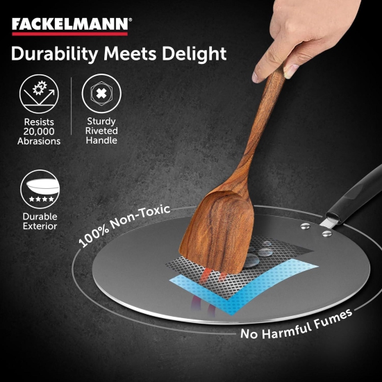 FACKELMANN Quartz Nonstick Concave Tawa 28Cm | Greblon German Technology | Non-Toxic PFOA & BPA-Free | All Stoves | Anti-Scratch, Cool Handle, Even Heating | Roti/Chapati/Paratha