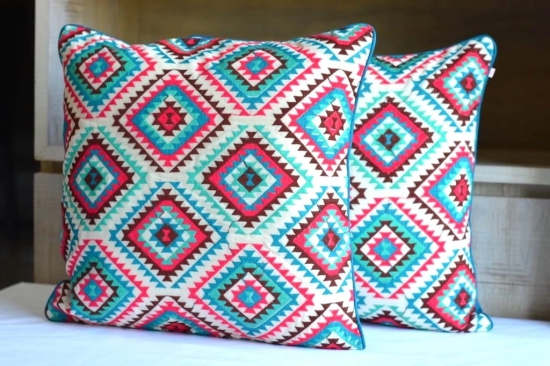 Bohemian Embroidered Multicolor Cotton Cushion Cover Size 16x16