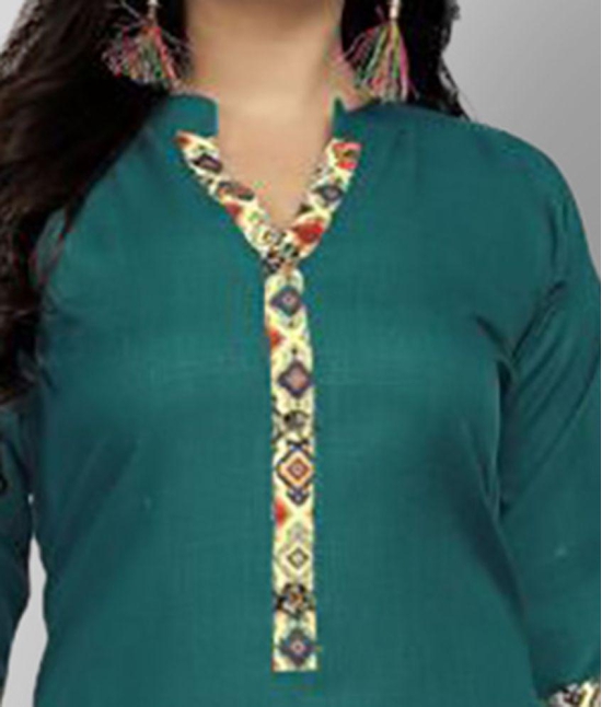 Rangrasiya - Green Cotton Women's Front Slit Kurti ( Pack of 1 ) - 4XL