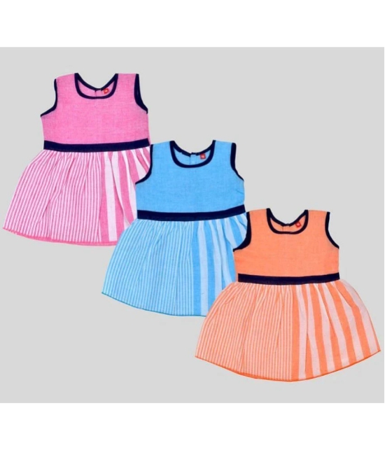 Sathiyas - Multicolor Cotton Baby Girl Frock ( Pack of 3 ) - None