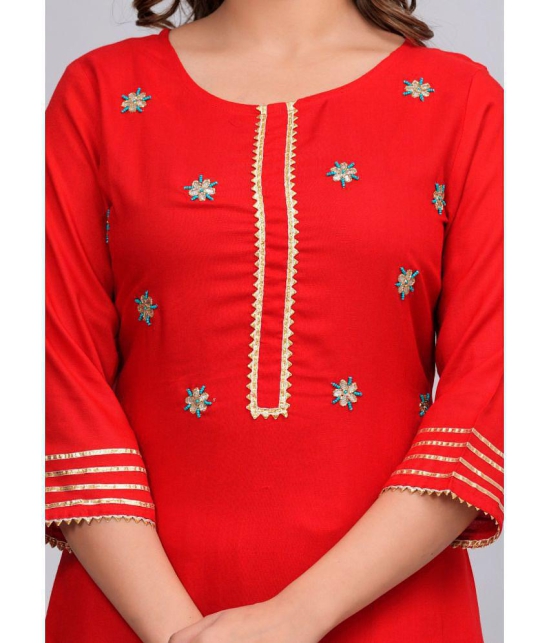 MAUKA Rayon Embroidered Straight Womens Kurti - Red ( Pack of 1 ) - None