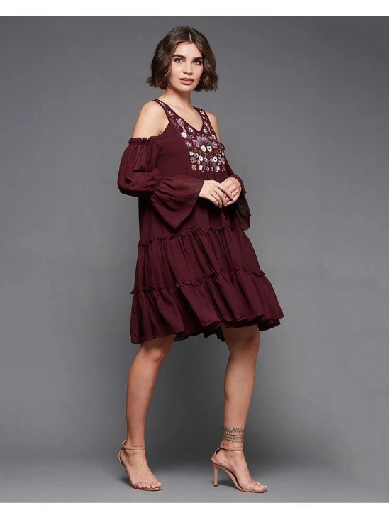 Miss Chase Polyester Embellished Above Knee Womens Fit & Flare Dress - Wine ( Pack of 1 ) - None