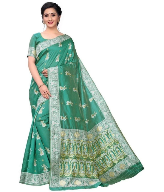 Vbuyz - Green Silk Blend Saree With Blouse Piece (Pack of 1)