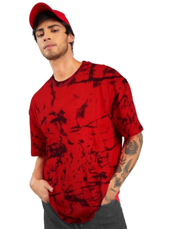 Leotude Cotton Blend Oversized Fit Dyed Half Sleeves Mens Round T-Shirt - Red ( Pack of 1 ) - None