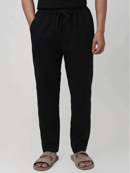 Black Relaxed Fit Drawstring Trouser In Cotton