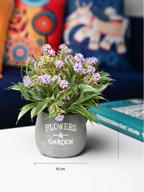 Lavender & Green Artificial Flower with Pot - Cylindrical Shape with Flowers & Garden Print