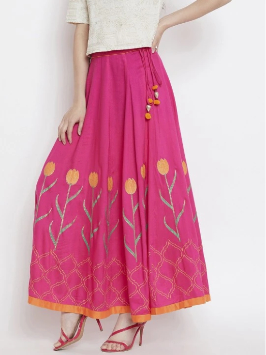 Women Pink Tulip Block Printed Flared Maxi Skirt