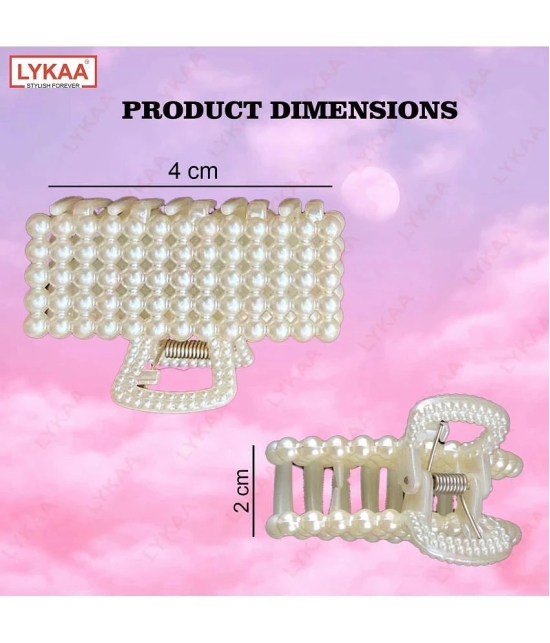 LYKAA Stylish Fancy White Pearl Hair Claw Fashionable Clip Clutcher Hair For Women & Girls 5Pcs - White