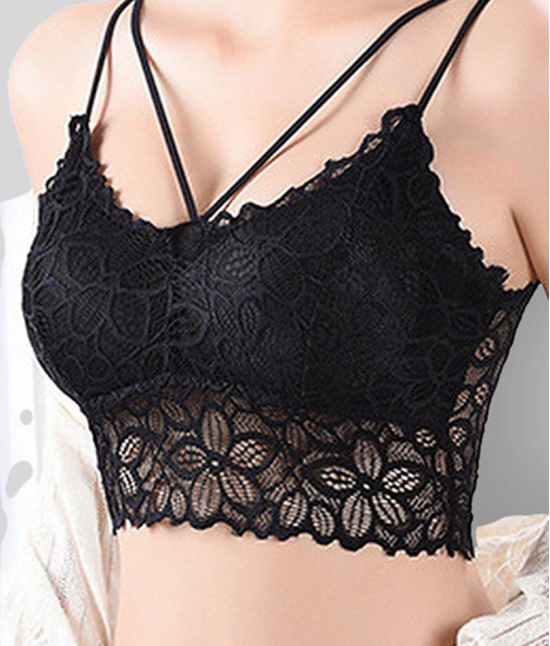 Nizvira - Black Lace Lightly Padded Womens Bralette ( Pack of 1 ) - 28B