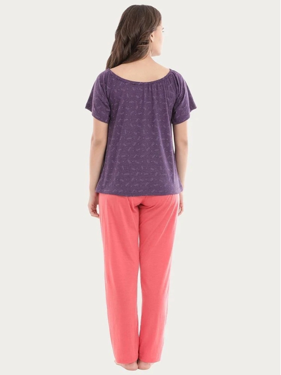 Clovia Poly Cotton Pajamas - Purple - L