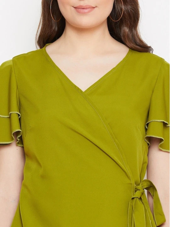 Women Green & Brown Overlapping Top with Ruffled Skirt