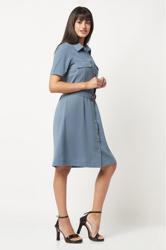 Smoke Blue Collar Dress