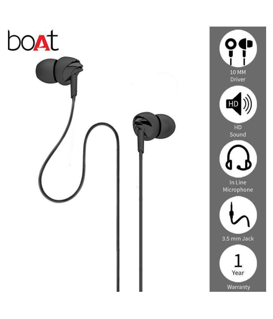 boAt Bassheads 100 in Ear Wired Earphones with Mic(Black)