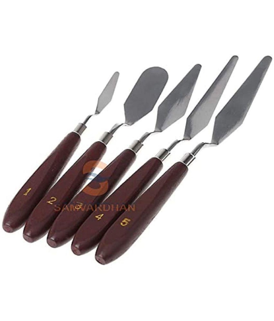 Rangwell 5 Piece Palette Knives/Painting Knives (Size-1,2,3,4,5) (Wooden Style Palette Knife)