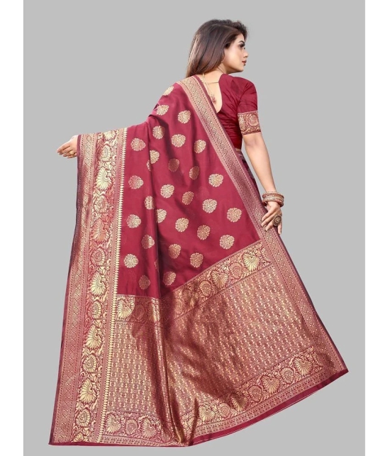 Gazal Fashions Banarasi Silk Embellished Saree With Blouse Piece - Maroon ( Pack of 1 ) - Maroon