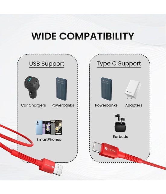 Portronics Red 3A Type C Cable 2 Meters - Red