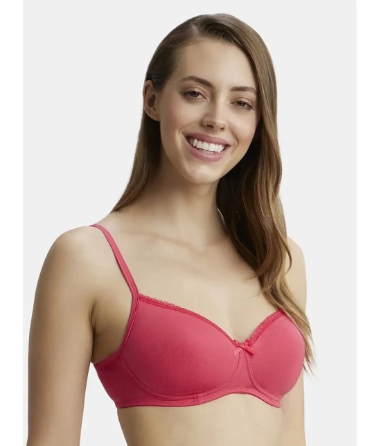 Jockey 1723 Wirefree Padded Super Combed Cotton Elastane Lace Styling T-Shirt Bra - Ruby - None