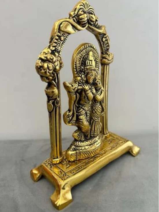 Aarna Creations Hand Crafted Metal Radha Krishna Murti| Radha Krishna| Antique Golden Radha Krishna Idol