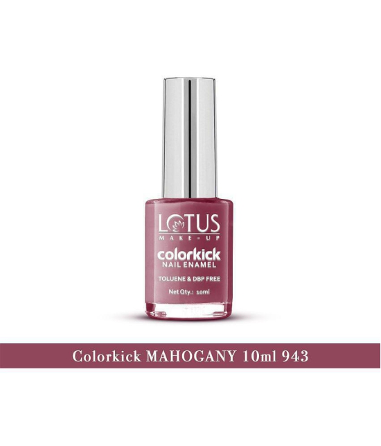 Lotus Make, Up Colorkick Nail Enamel, Mahogany 943, Chip Resistant, Glossy Finish, 10ml