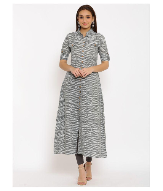 FabbibaPrints - Grey Cotton Blend Women's Front Slit Kurti ( Pack of 1 ) - S