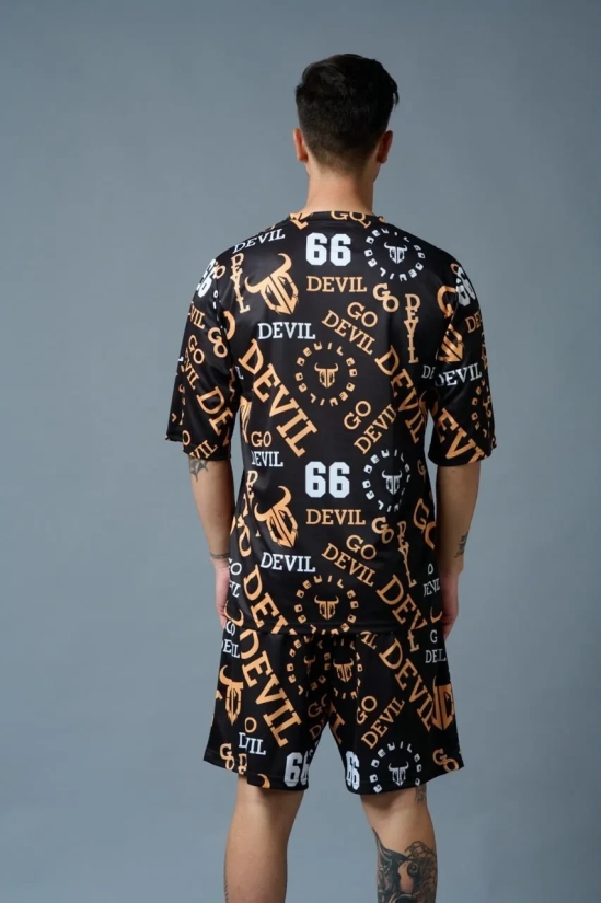 Go Devil 66 (in Musturd) All over Printed Black Polyester Co-ord Set for Men XL