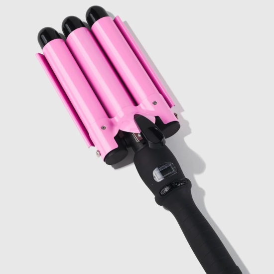 3 Barrel Curling Iron with LCD Display-Pink