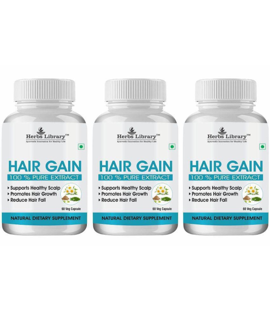 Herbs Library Hair Gain, Herbal Supplement for Hair , 60 Capsules Each (Pack of 3)