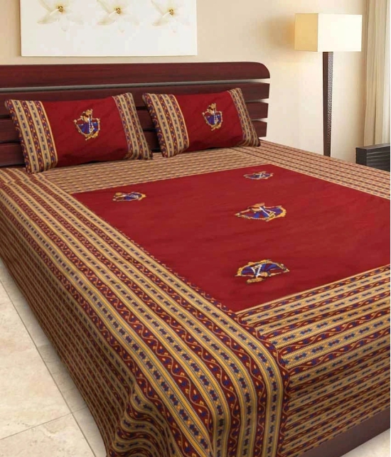 UniqChoice Jaipuri Traditional Pure Cotton Embroidered Patch Work Double Bed Sheet With 2 Pillow Cover