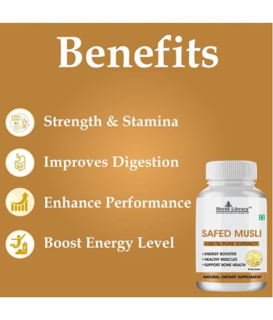 Herbs Library Safed Musli Extract for Body Strength, Stamina, & Energy 60 Capsules Each (Pack of 2)