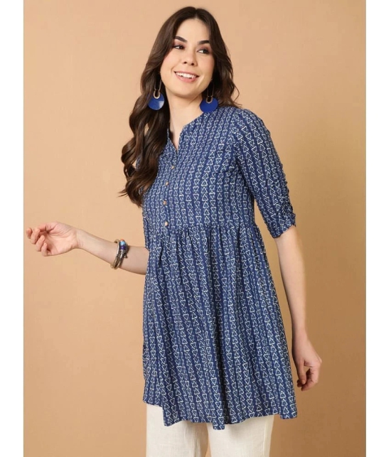 Antaran Cotton Printed Straight Womens Kurti - Blue ( Pack of 1 ) - None