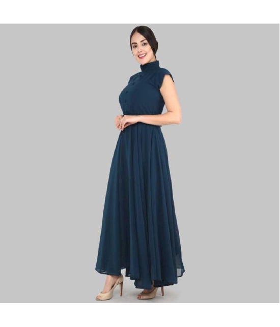 JASH CREATION - Blue Georgette Women's Fit & Flare Dress ( Pack of 1 ) - None