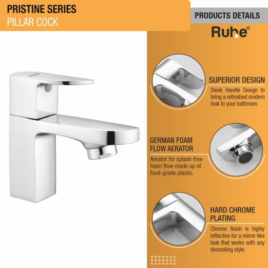 Pristine Pillar Tap Brass Faucet- by Ruhe®