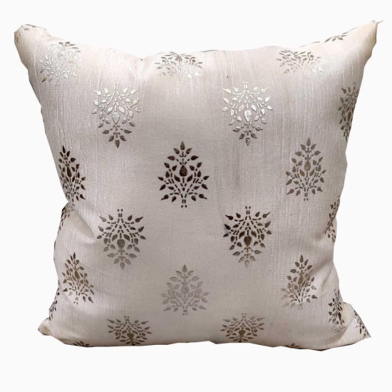 GOODVIBES Polyester Cream Silver Brown Floral Foil Printed Combo Square Cushion Covers (40 cm*40cm, 16 x 16 inch) Pack of 3