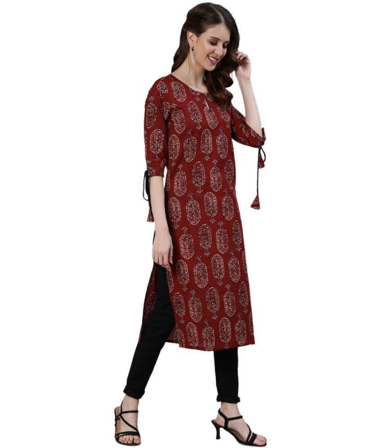 Antaran Cotton Printed Straight Women''s Kurti - Maroon ( Pack of 1 ) - None