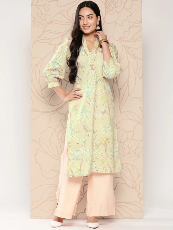 Women Floral Printed Gotta Patti Crepe Kurta