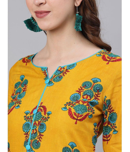 Antaran Cotton Printed Kurti With Pants Womens Stitched Salwar Suit - Yellow ( Pack of 1 ) - None