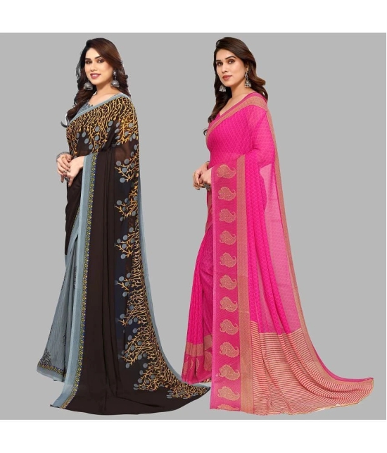 Kashvi Sarees Georgette Printed Saree With Blouse Piece - Multicolour ( Pack of 2 ) - Multicolour