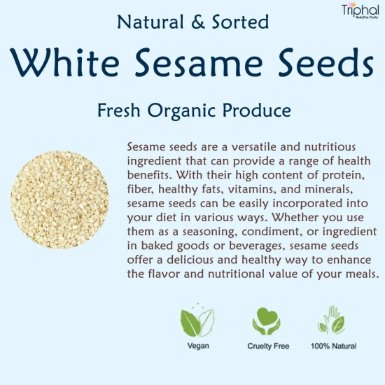 Raw White Sesame Seeds : Premium Edible Seeds for Cooking & Snacking | Triphal