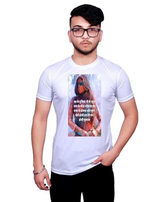 NITYANAND CREATIONS Round Neck White Holi T-Shirt for MEN-HOLI-T-SHIRT-11543-XL