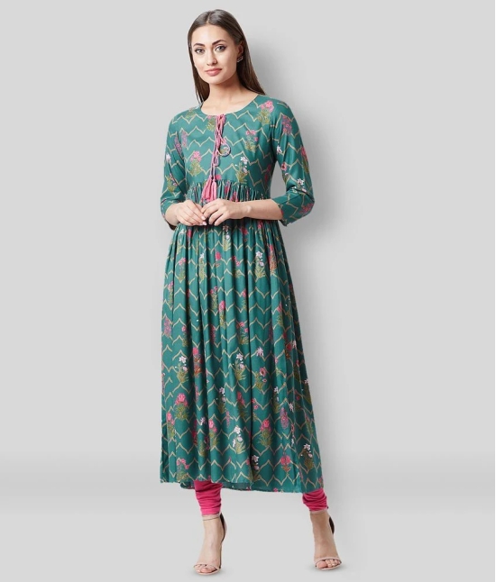 Tissu - Green Rayon Womens Anarkali Kurti ( Pack of 1 ) - M